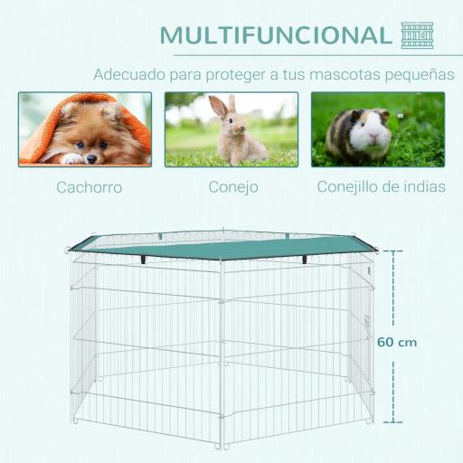 Parque de Juegos para Perros 6 Paneles 59x60 cm Plegables Empalme libre Valla Metálica para Mascotas con Puerta con Pestillo y Toldo Superior para Jardín Patio Exterior Plata [4]