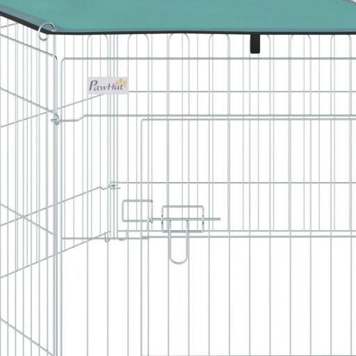 Parque de Juegos para Perros 6 Paneles 59x60 cm Plegables Empalme libre Valla Metálica para Mascotas con Puerta con Pestillo y Toldo Superior para Jardín Patio Exterior Plata [7]