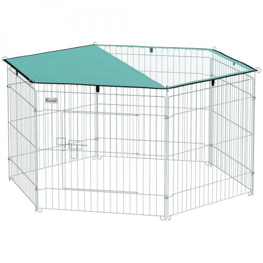 Parque de Juegos para Perros 6 Paneles 59x60 cm Plegables Empalme libre Valla Metálica para Mascotas con Puerta con Pestillo y Toldo Superior para Jardín Patio Exterior Plata [8]