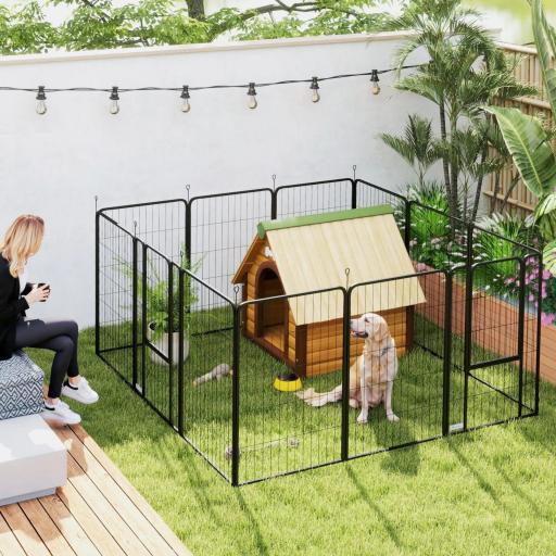 Parque para Perros de 12 Paneles de 100 cm de Altura con Puertas para Interior y Exterior Negro