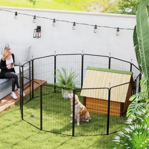 Parque para Perros de 12 Paneles de 100 cm de Altura con Puertas para Interior y Exterior Negro [6]