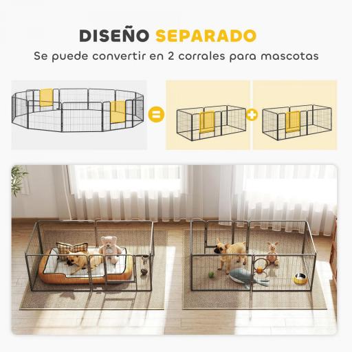 Parque para Perros de 12 Paneles con 2 Puertas Corralito para Perros para Exterior Interior Acero 80x60 cm Gris [4]