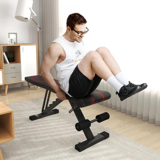 Banco de Musculación Ajustable Plegable con Respaldo y Asiento Regulables Estructura de Acero y Rodillos para Piernas [3]