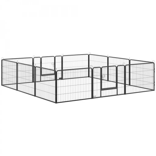 Parque para Perros de 12 Paneles con 2 Puertas Corralito para Perros para Exterior Interior Acero 80x60 cm Gris [8]