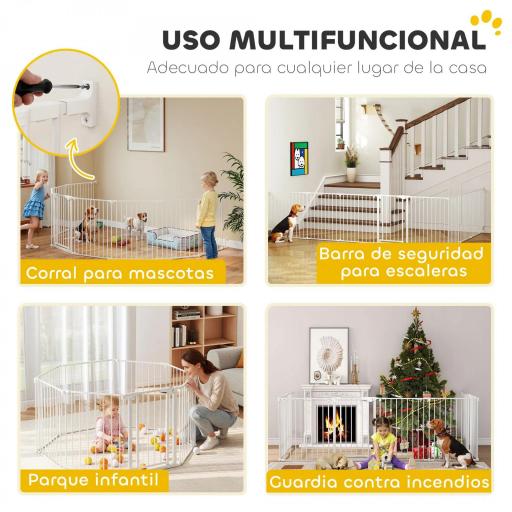 Barrera para Perros Plegable Valla para Mascotas de 8 Paneles Puerta con Cierre Doble para Escalera Pasillo Blanco [4]