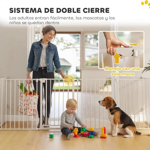 Barrera para Perros Plegable Valla para Mascotas de 8 Paneles Puerta con Cierre Doble para Escalera Pasillo Blanco [2]