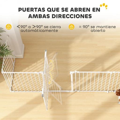 Barrera para Perros Plegable Valla para Mascotas de 8 Paneles Puerta con Cierre Doble para Escalera Pasillo Blanco [6]
