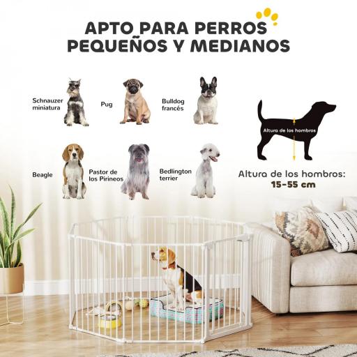 Barrera para Perros Plegable Valla para Mascotas de 8 Paneles Puerta con Cierre Doble para Escalera Pasillo Blanco [7]