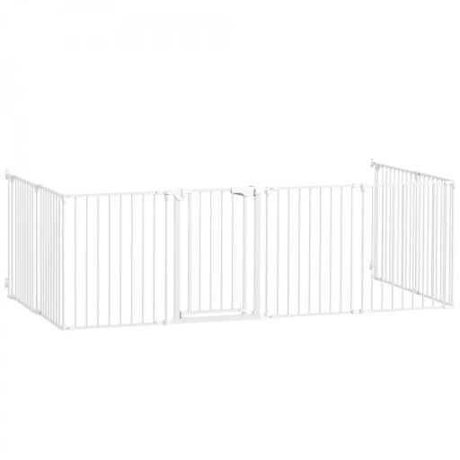 Barrera para Perros Plegable Valla para Mascotas de 8 Paneles Puerta con Cierre Doble para Escalera Pasillo Blanco [8]