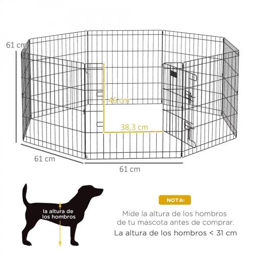 Parque de Juegos para Perros 8 Paneles 61x61 cm Jaula Metálica para Mascotas con Puerta y Doble Cerradura Negro [1]