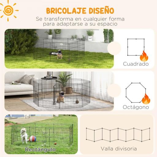 Parque de Juegos para Perros 8 Paneles 61x61 cm Jaula Metálica para Mascotas con Puerta y Doble Cerradura Negro [2]