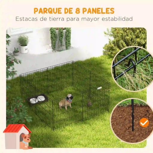 Parque de Juegos para Perros 8 Paneles 61x61 cm Jaula Metálica para Mascotas con Puerta y Doble Cerradura Negro [4]