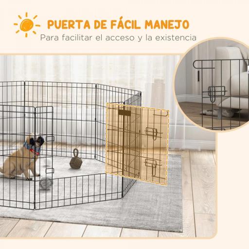 Parque de Juegos para Perros 8 Paneles 61x61 cm Jaula Metálica para Mascotas con Puerta y Doble Cerradura Negro [6]