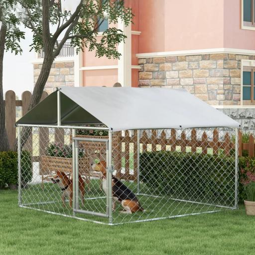 Jaula de Exterior para Perros Medianos con Cerradura Marco de Acero Toldo Impermeable y Anti-UV 200x200x150 cm Plata
