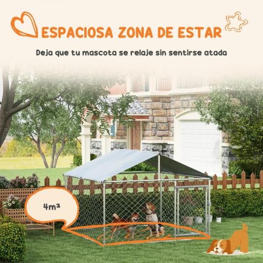 Jaula de Exterior para Perros Medianos con Cerradura Marco de Acero Toldo Impermeable y Anti-UV 200x200x150 cm Plata [4]