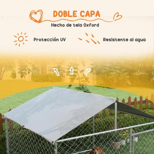 Jaula de Exterior para Perros Medianos con Cerradura Marco de Acero Toldo Impermeable y Anti-UV 200x200x150 cm Plata [3]