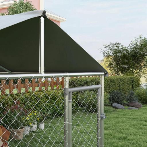 Jaula de Exterior para Perros Medianos con Cerradura Marco de Acero Toldo Impermeable y Anti-UV 200x200x150 cm Plata [6]