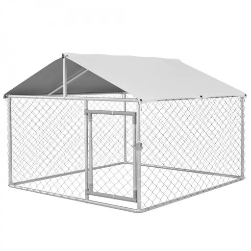 Jaula de Exterior para Perros Medianos con Cerradura Marco de Acero Toldo Impermeable y Anti-UV 200x200x150 cm Plata [9]