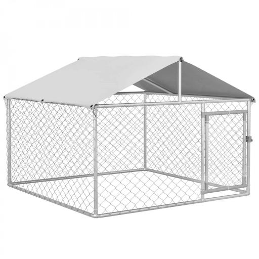 Jaula de Exterior para Perros Medianos con Cerradura Marco de Acero Toldo Impermeable y Anti-UV 200x200x150 cm Plata [8]