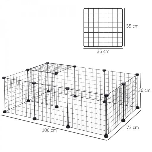 Parque Metálico para Animales Pequeños de 12 Paneles Desmontable Diseño DIY para Erizo Hámster 106x73x36 cm Negro [1]