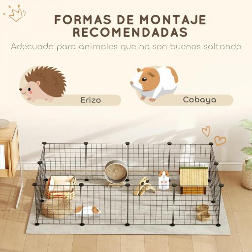 Parque Metálico para Animales Pequeños de 12 Paneles Desmontable Diseño DIY para Erizo Hámster 106x73x36 cm Negro [3]