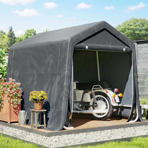 Carpa de Jardín para Bicicletas con Marco de Metal 2 Puertas con Cremallera Impermeable Anti-UV 2,4x2x2 m Gris Oscuro