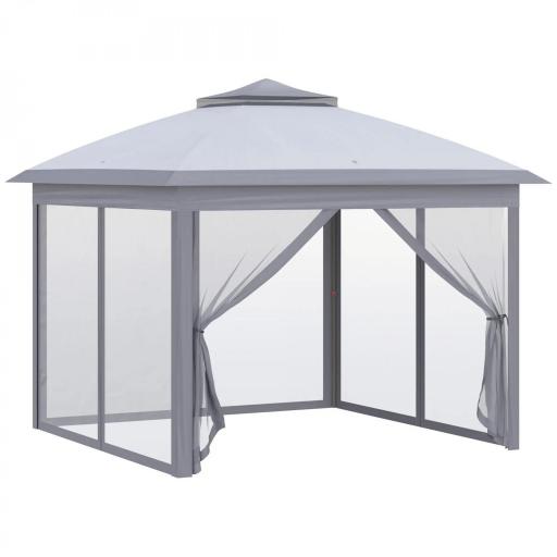 Carpa Plegable 3,3x3,3 m con Altura Ajustable Doble Techo 4 Mosquiteras Extraíbles y Bolsa de Transporte Anti-UV Gris [8]