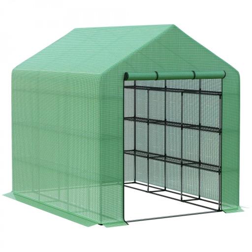 Invernadero de Exterior con Estantes de 4 Niveles Puerta con Cremallera y Marco de Acero 244x180x210 cm Verde [8]