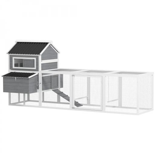 Gallinero de Madera con Perchas Columpio Nidos y Bandeja Extraíble 315,5x150,5x140,5 cm Gris [9]