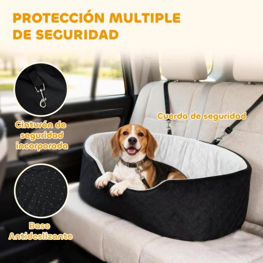 Asiento de Coche para Perros Pequeños y Medianos de hasta 15 kg con Funda Extraíble y Lavable Base Antideslizante Negro [3]