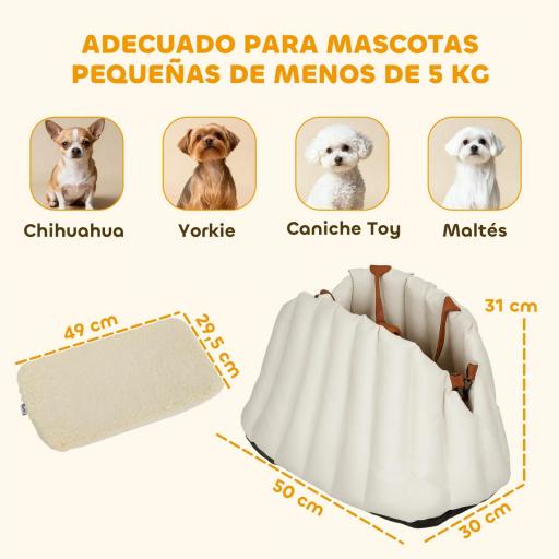Asiento de Coche para Perros Pequeños de hasta 5 kg con Cinturón de Seguridad Base Antideslizante y Funda Extraíble [5]