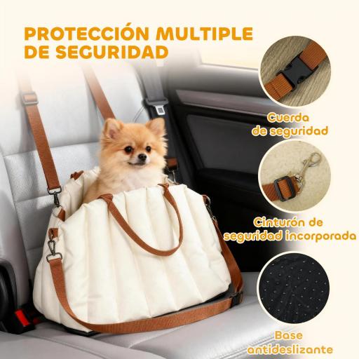 Asiento de Coche para Perros Pequeños de hasta 5 kg con Cinturón de Seguridad Base Antideslizante y Funda Extraíble [3]