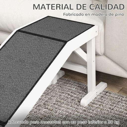 Rampa para Mascotas de Madera con Alfombra Antideslizante para Perros Pequeños o Mayores 152x40x50 cm Blanco y Gris [3]