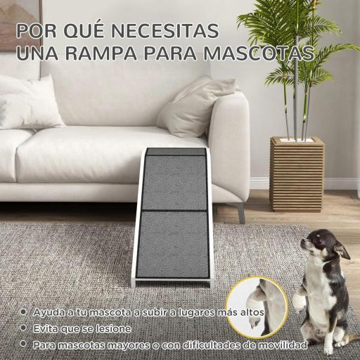 Rampa para Mascotas de Madera con Alfombra Antideslizante para Perros Pequeños o Mayores 152x40x50 cm Blanco y Gris [5]