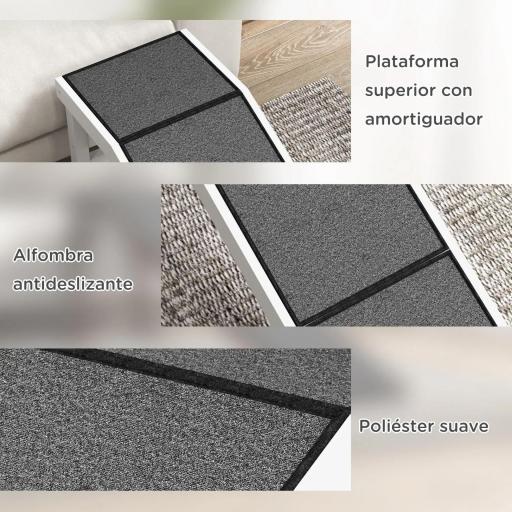 Rampa para Mascotas de Madera con Alfombra Antideslizante para Perros Pequeños o Mayores 152x40x50 cm Blanco y Gris [2]