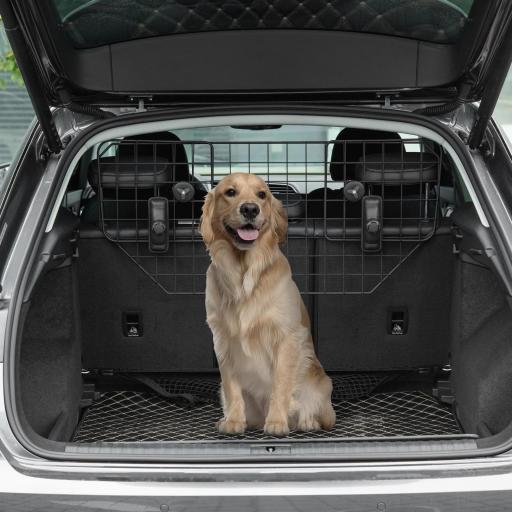 Barrera Protectora de Coche para Perros para Vehículo Universal Barrera Protectora Metálica Extensible para Asientos Traseros Maletero Equipaje Automóvil 90-120x40,5 cm Negro