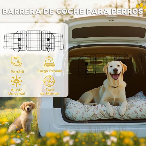 Barrera Protectora de Coche para Perros con Anchura Ajustable Rejilla para Perros de Coche Plegable 93-150x42 cm Negro [2]