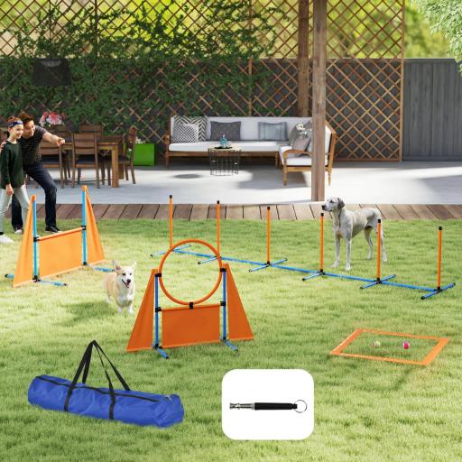 Kit de Agilidad para Perros Agility de 6 Piezas para Mascotas con Saltos Slalom Caja de Pausa Silbato y Pelotas
