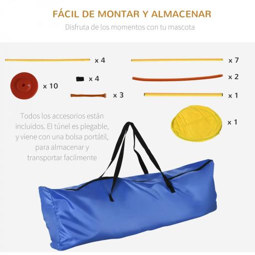 Conjunto 4 Obstáculos de Entrenamiento para Perro Set de Agilidad para Mascotas Estable Altura Ajustable de Aro con Túnel Postes y Bolsa Transporte Amarillo [4]