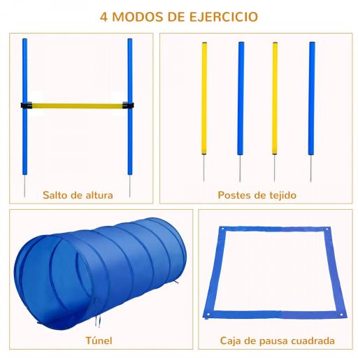 Set de Entrenamiento de Agilidad para Perros Obstáculos de Salto con Altura Ajustable Túnel para Perros Azul y Amarillo [5]