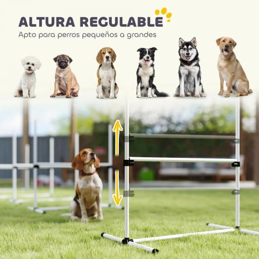 Set de Entrenamiento de Agilidad para Perros Mascotas 4 Piezas Obstáculos Vallas de Salto con Altura Ajustable y Bolsa de Transporte para Exteriores 99x65x94 cm Blanco [2]