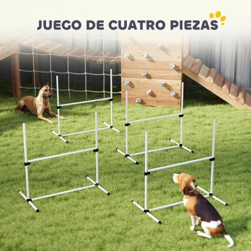 Set de Entrenamiento de Agilidad para Perros Mascotas 4 Piezas Obstáculos Vallas de Salto con Altura Ajustable y Bolsa de Transporte para Exteriores 99x65x94 cm Blanco [6]