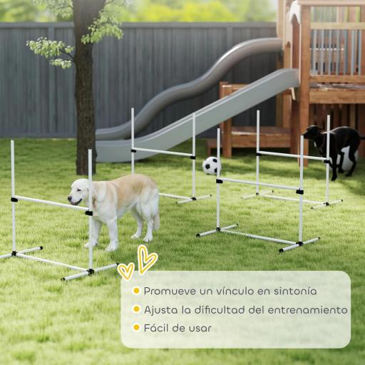 Set de Entrenamiento de Agilidad para Perros Mascotas 4 Piezas Obstáculos Vallas de Salto con Altura Ajustable y Bolsa de Transporte para Exteriores 99x65x94 cm Blanco [7]