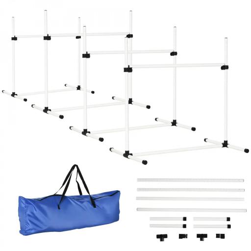 Set de Entrenamiento de Agilidad para Perros Mascotas 4 Piezas Obstáculos Vallas de Salto con Altura Ajustable y Bolsa de Transporte para Exteriores 99x65x94 cm Blanco [9]