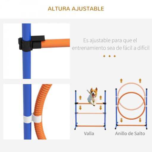 Juego de Agilidad para Perros de 4 Piezas con Piquetes para Slalom Zona de Reposo Valla y Anillo de Salto Naranja y Azul [2]