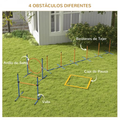 Juego de Agilidad para Perros de 4 Piezas con Piquetes para Slalom Zona de Reposo Valla y Anillo de Salto Naranja y Azul [3]