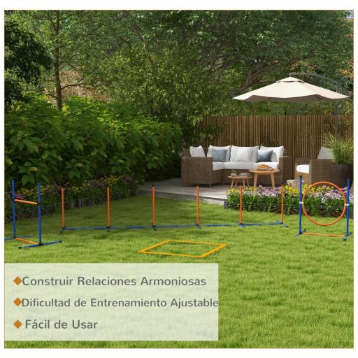 Juego de Agilidad para Perros de 4 Piezas con Piquetes para Slalom Zona de Reposo Valla y Anillo de Salto Naranja y Azul [4]