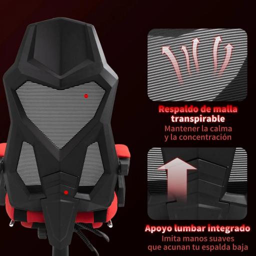 Silla de Oficina con Reposapiés Altura Regulable y Respaldo Reclinable 135° 58x63x112-122 cm Rojo y Negro [4]