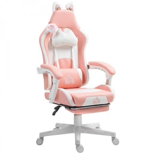 Silla Gamer Reclinable con Altura Ajustable Reposapiés Retráctil Soporte Lumbar y Reposacabezas Desmontable Rosa [9]