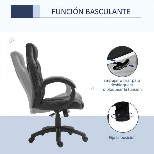 Silla de Oficina Silla Estudio con Función Basculante Altura Ajustable y Respaldo Alto Tapizado en Cuero PU y Malla Transpirable 71x61x108-118 cm Negro [3]